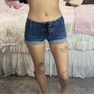 Rampage Blue Jean Shorts with Black Lace-Up